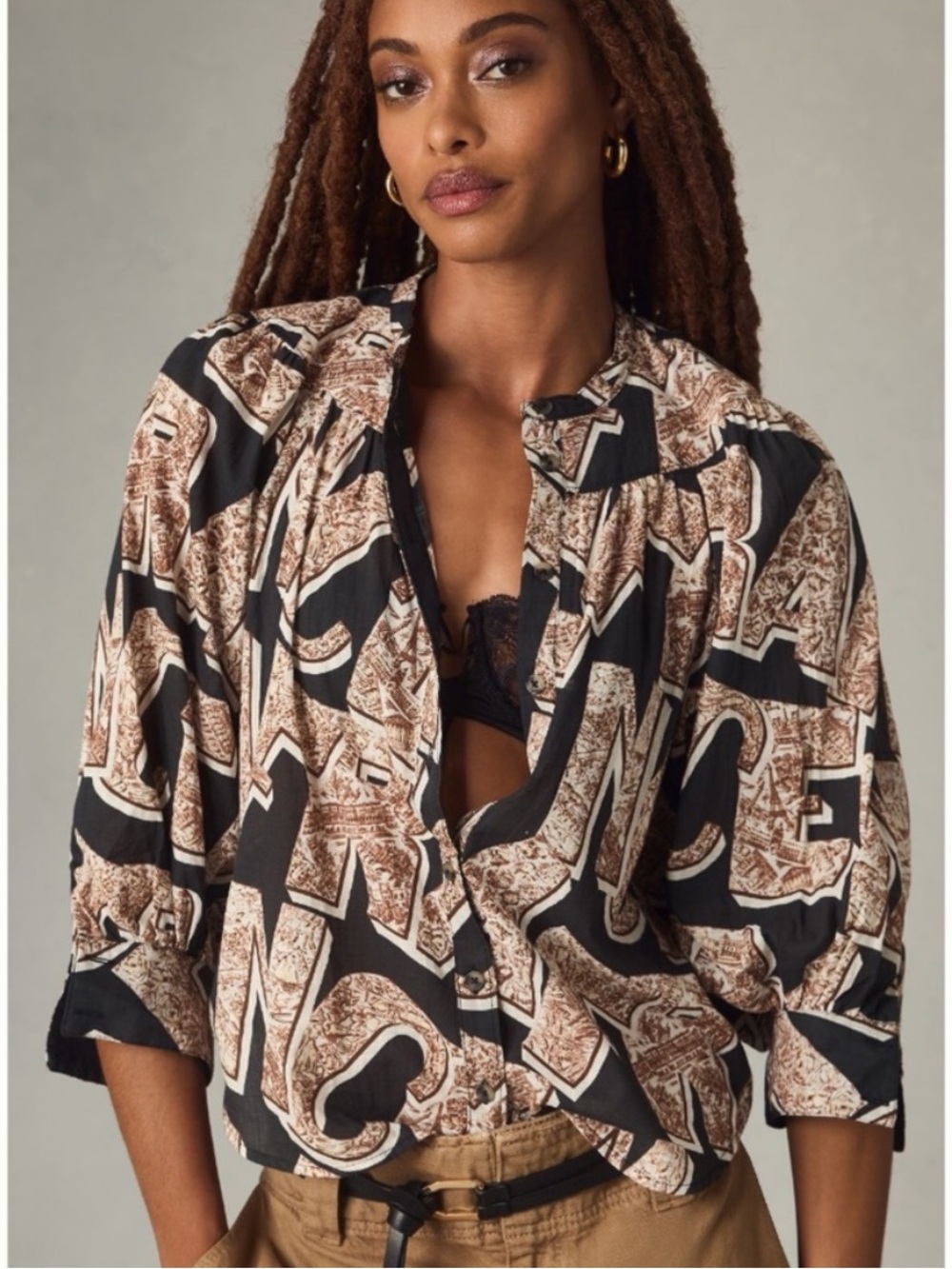 NWT Anthropologie Maeve Oversized Abstract Letter Print Buttondown Shirt L